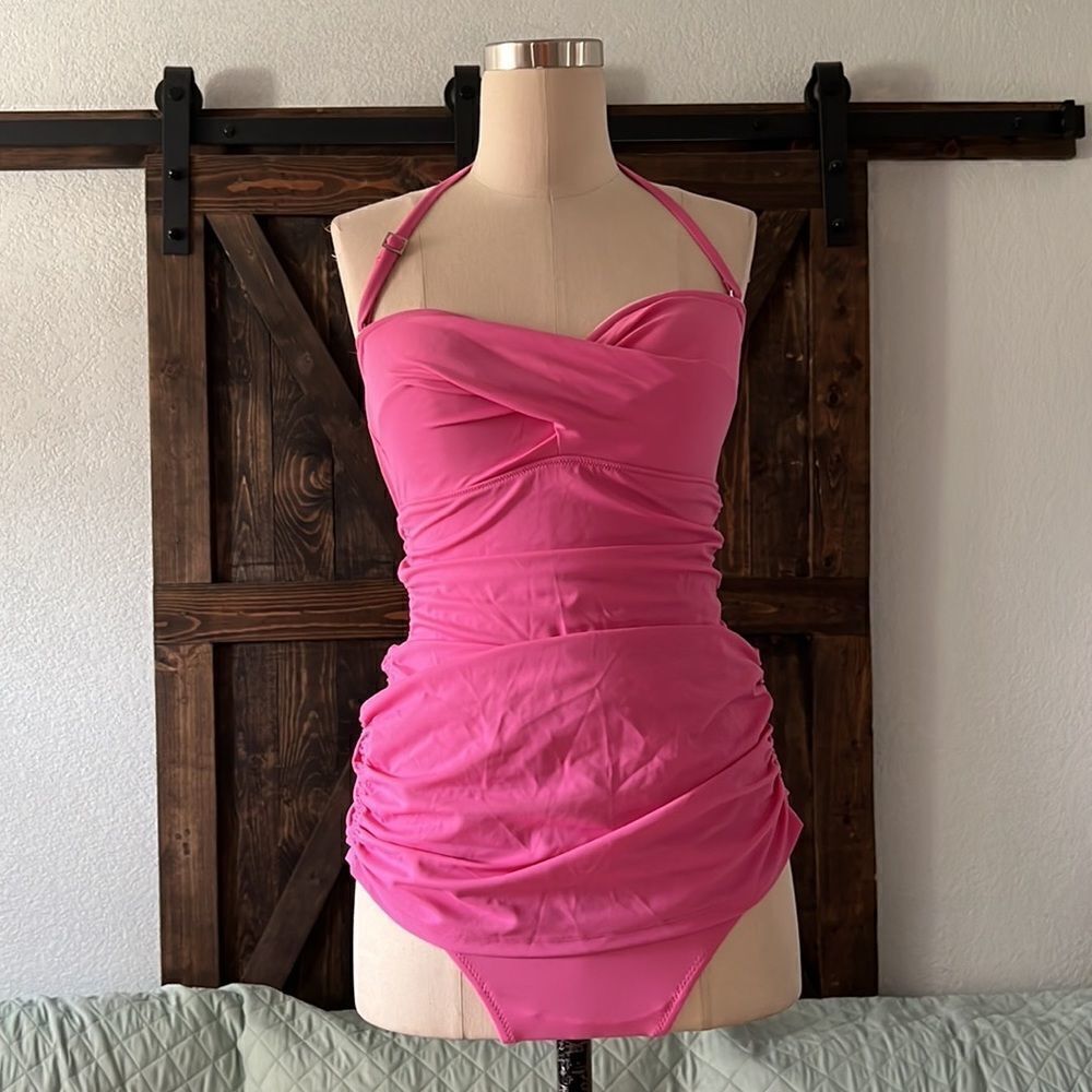 The Collection Pink halter cinched swimsuit dress Sz-8C